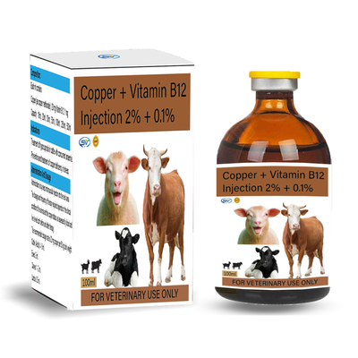 Cuivre + Vitamine B12 2% + 0,1% Drogues injectables vétérinaires pour carence en cuivre chez les moutons